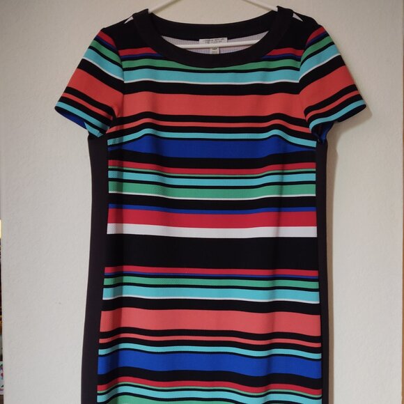 LONDON STYLE COLLECTION Dresses & Skirts - LONDON STYLE COLLECTIONS BLACK BACK FRONT STRIPED PETITE SIZE 14 KNIT STYLE DRES